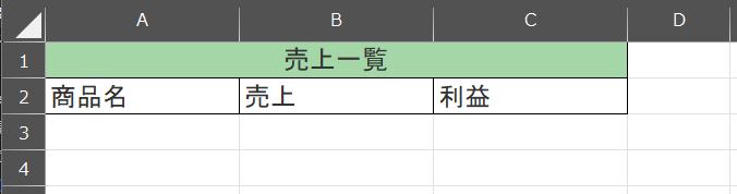 結合されたセルの例